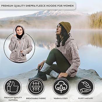 TrailCrest Women's Casual Sherpa Fuzzy Fleece Hoodie Full Zip With